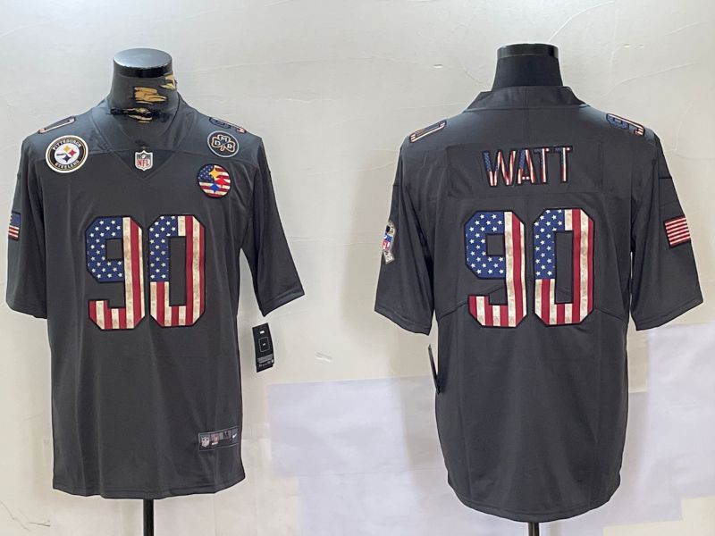 Men Pittsburgh Steelers 90 Watt Grey 2024 Nike National Flag Limited NFL Jersey style 4